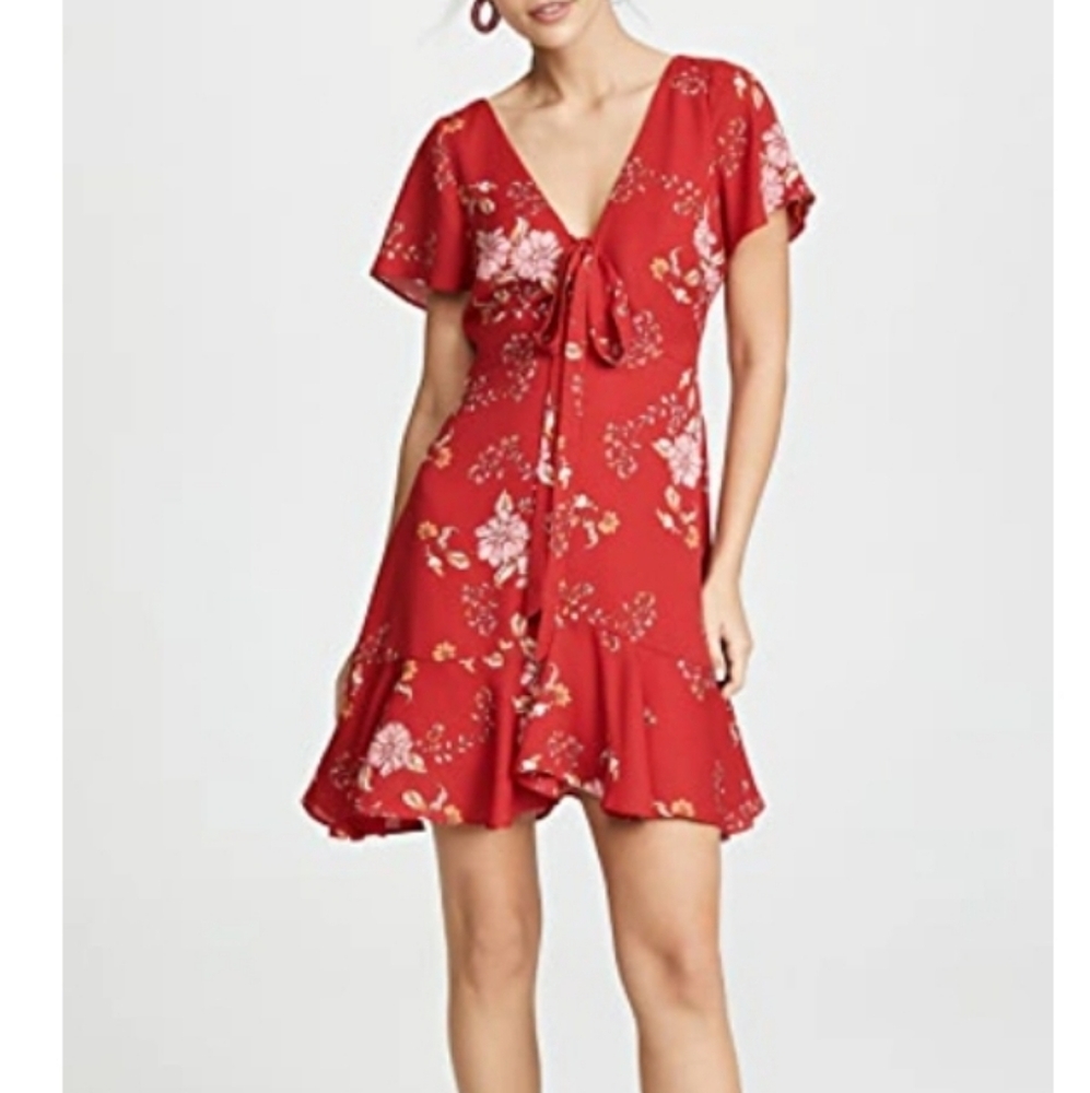 BB Dakota Hyper Bloom Printed Mini Dress In Scooter Red - Picture 1 of 11